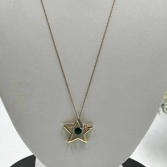 Alwand Vahan 10k Gold Star Emerald Heart Center Stone Diamonds Pendant Necklace - Picture 1 of 8
